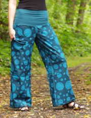 Dámské kalhoty SUMMERY MANDALA, ruční potisk, bavlna shyama z Nepálu  NT0053  07C  003 | Velikost S/M, Velikost L/XL