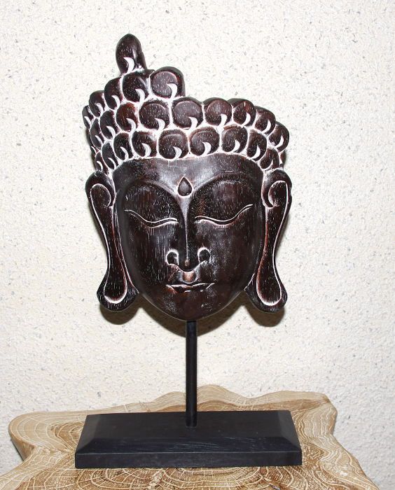 Dekorace Buddhova tvář - stojan, dřevořezba Indonésie - hnědá patina ID1608204 01