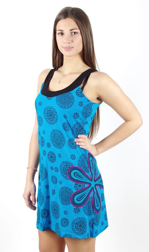 Dámské šaty z Nepálu FLORIA modré, 100% bavlna NT0048-59-002 KENAVI