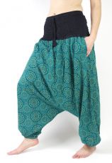 Kalhoty turecké CIRCLES, ruční potisk s patchworkem,  Nepál NT0096  00  007