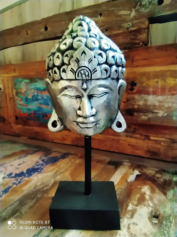 Dekorace maska Buddha 35 cm - stříbrná ID1701004-02