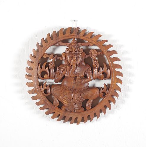 Dřevěná nástěnná dekorace Ganesha vyřezávaná 25 cm - ID1600802