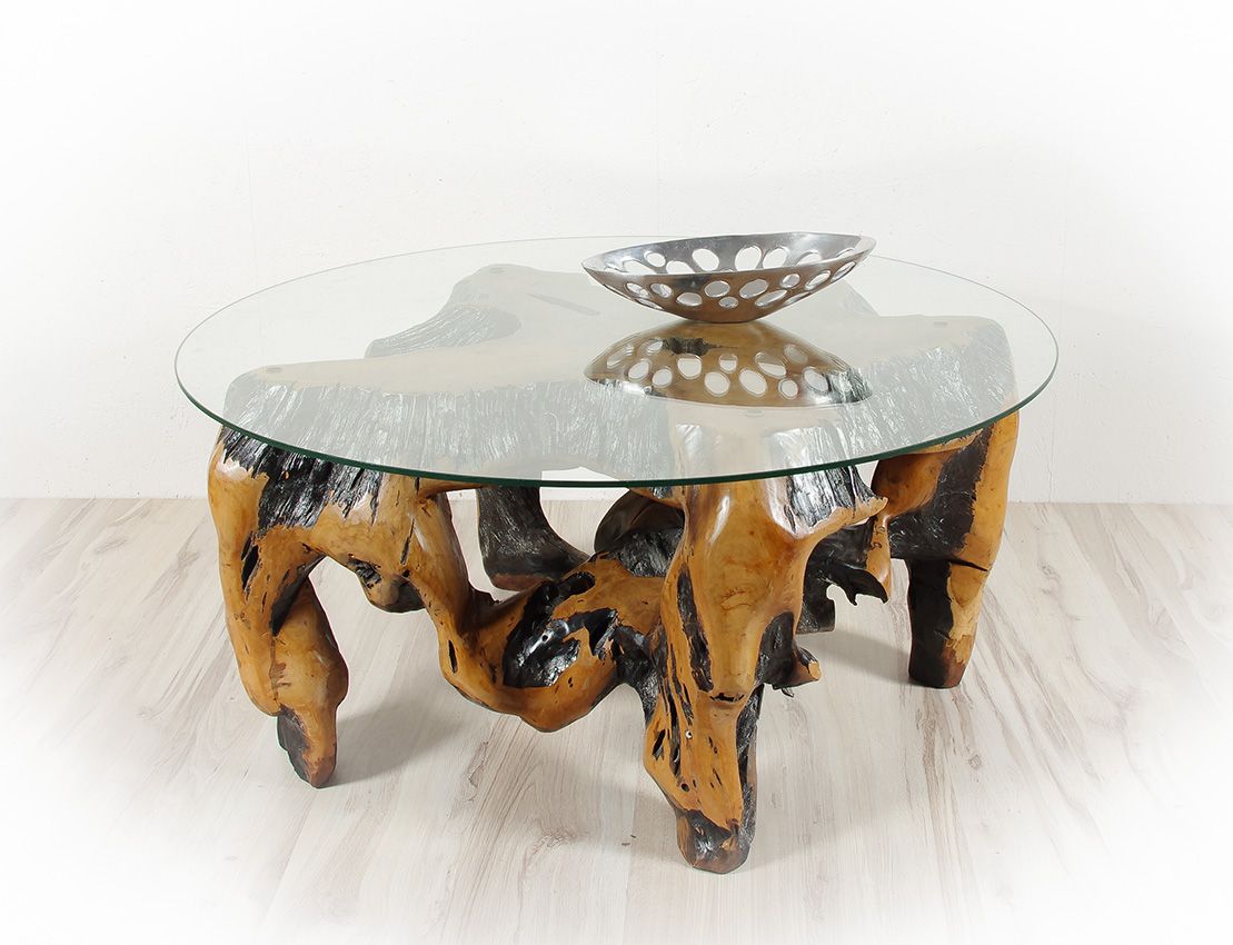 Konferenční stůl z jednoho kusu teakového dřeva se skleněnou deskou - ID1603605-ID1605902