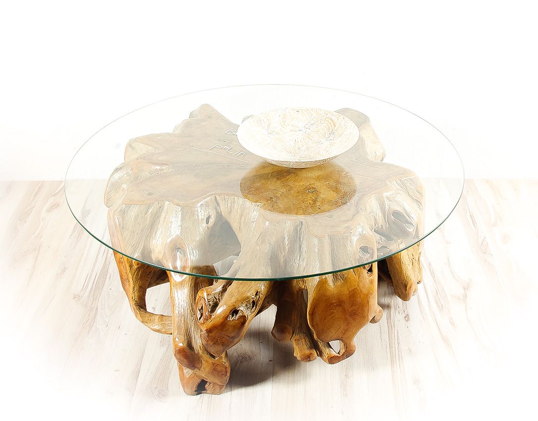 Konferenční stůl z jednoho kusu teakového dřeva se skleněnou deskou - ID1603604-ID1605902