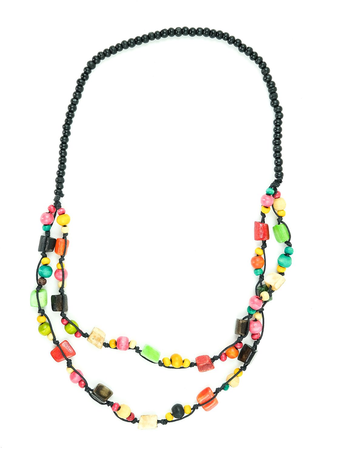 Dřevěný náhrdelník kostěnými kousky - IS0042-02-0452