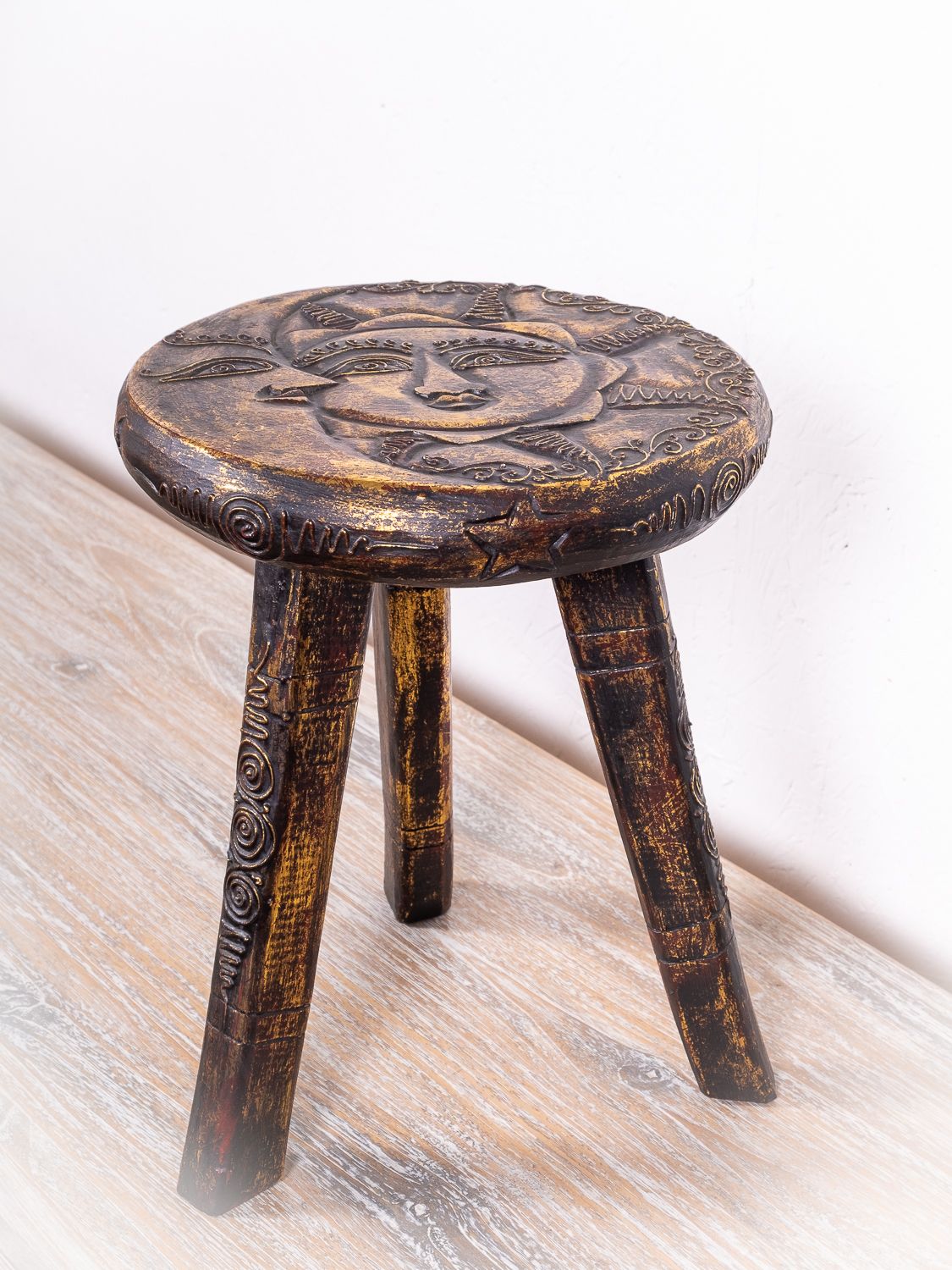 Stolička SUN AND MOON dřevo, dekorované, ruční kusová výroba - ID1712510
