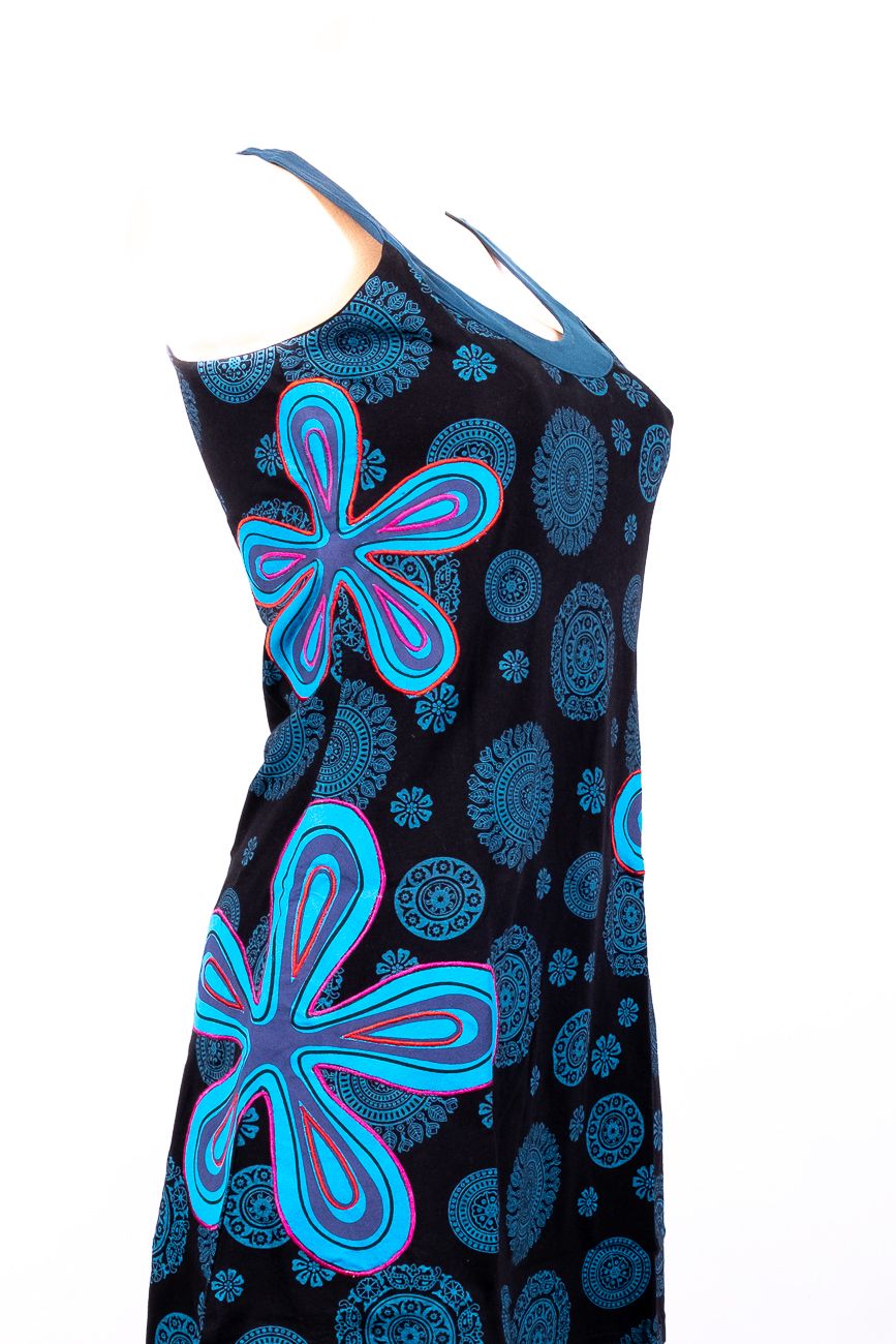 Dámské šaty z Nepálu FLORIA modré, 100% bavlna - NT0048-59-003 KENAVI