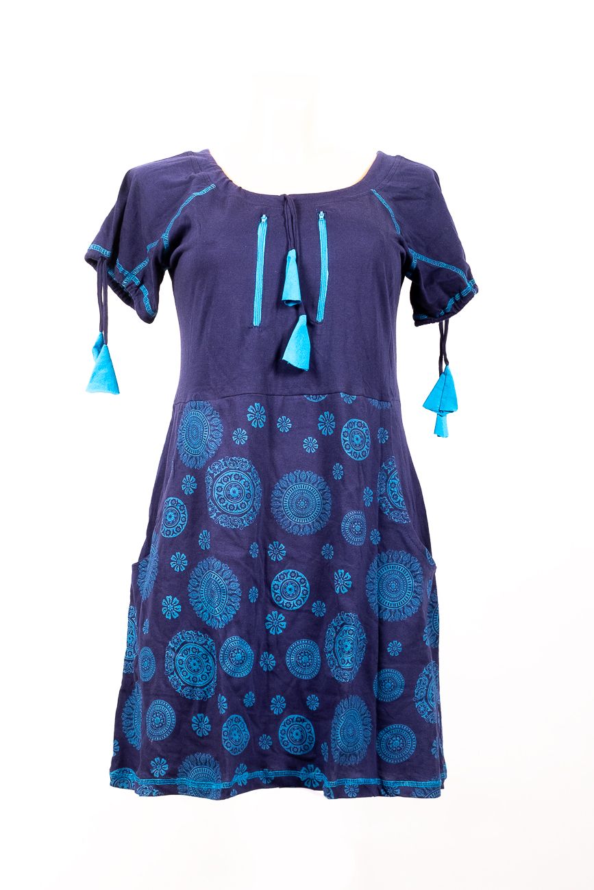Dámské šaty z Nepálu Mandala Pocket, 100% bavlna - NT0048-83A-002 KENAVI
